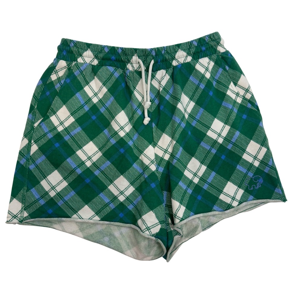 Ivory Ella Lounge Shorts Plaid‎ Drawstring Comfy Casual Green White Size S